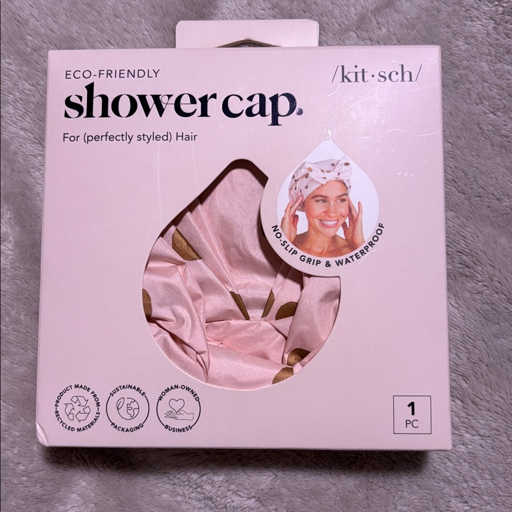 Kitsch Blush Pink and Gold Polka Dot Shower Cap… NWT…